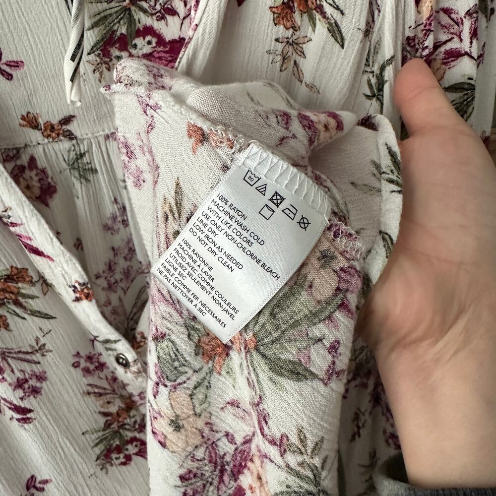 Free People Floral High Low Button Down Blouse Small - Picture 4 of 5